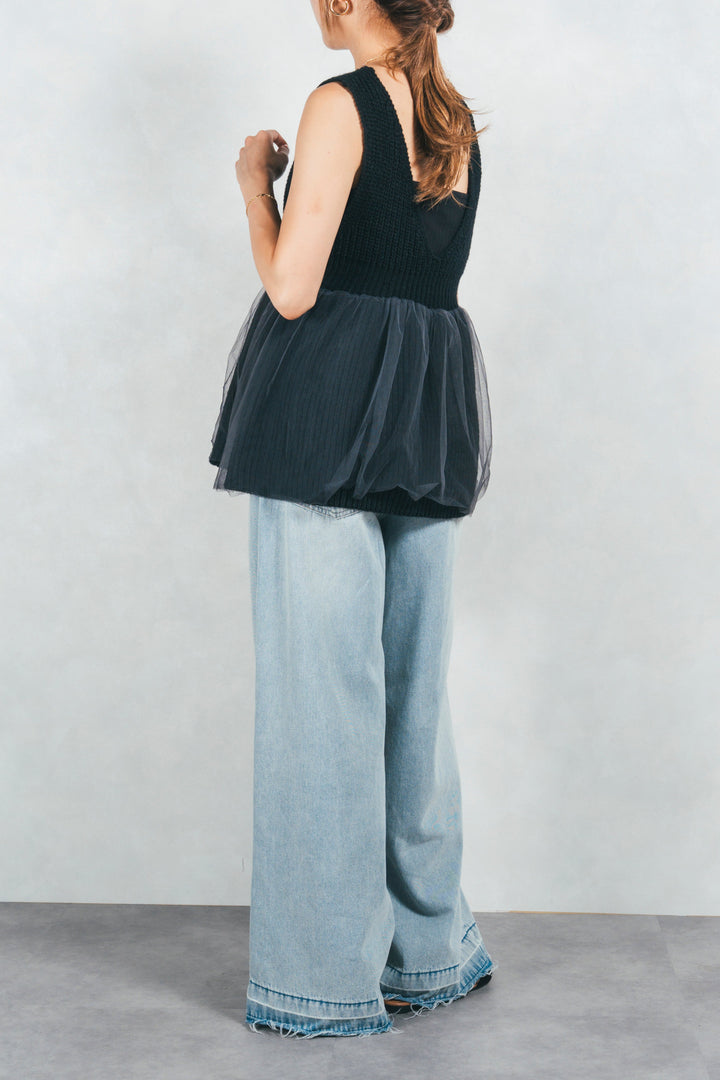 シーサイドチュールペプラムニットベスト (BLACK)