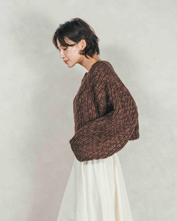 ［SET］ボリュームチャンキースラブ クロップドニット+アシメFlareタックスカート（2SET）