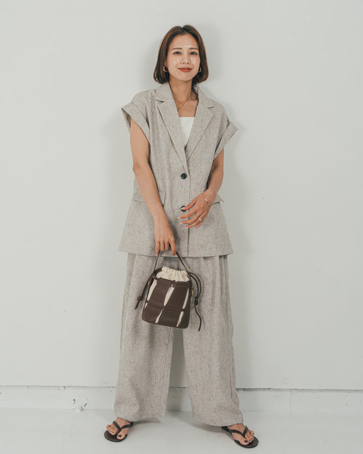 ［SET］Tweedノースリティアードタンクトップ + Tweedテイラードジレ + Tweedダブルタックパンツ（3SET）