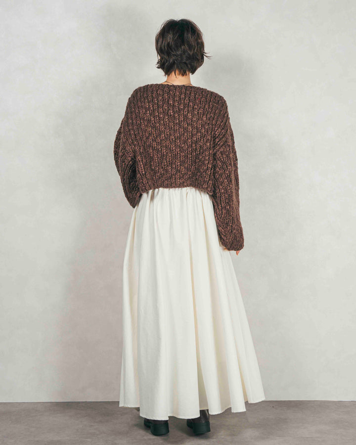 ［SET］ボリュームチャンキースラブ クロップドニット+アシメFlareタックスカート（2SET）