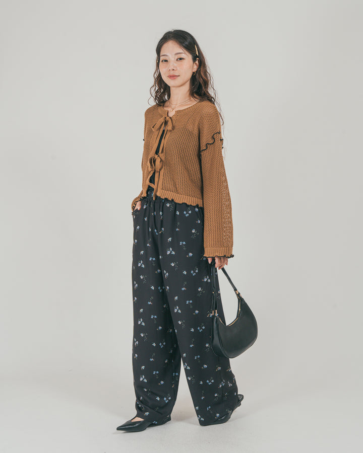 フロントリボン メッシュニットカーデ