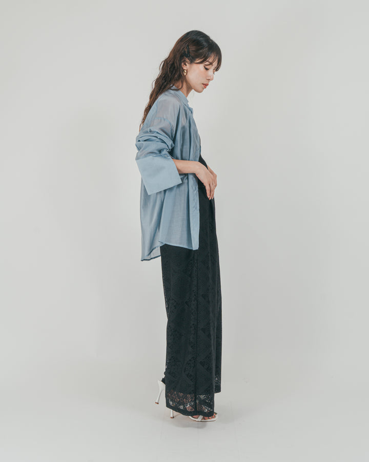 ［SET］Clear Sheer オーバーシャツ + Blockレース　ストレートパンツ（2SET）