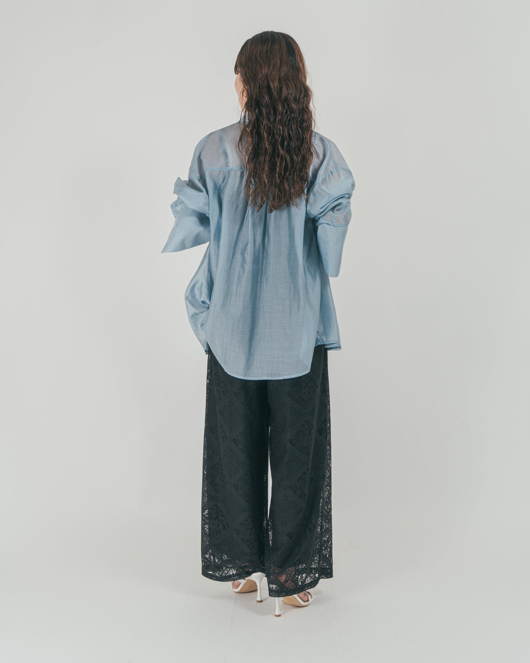 ［SET］Clear Sheer オーバーシャツ + Blockレース　ストレートパンツ（2SET）