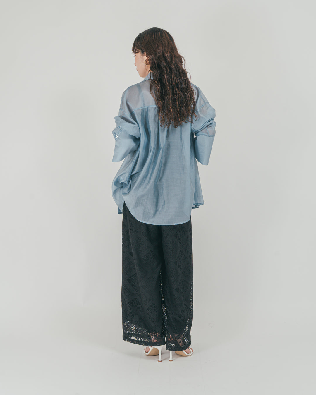 ［SET］Clear Sheer オーバーシャツ + Blockレース　ストレートパンツ（2SET）