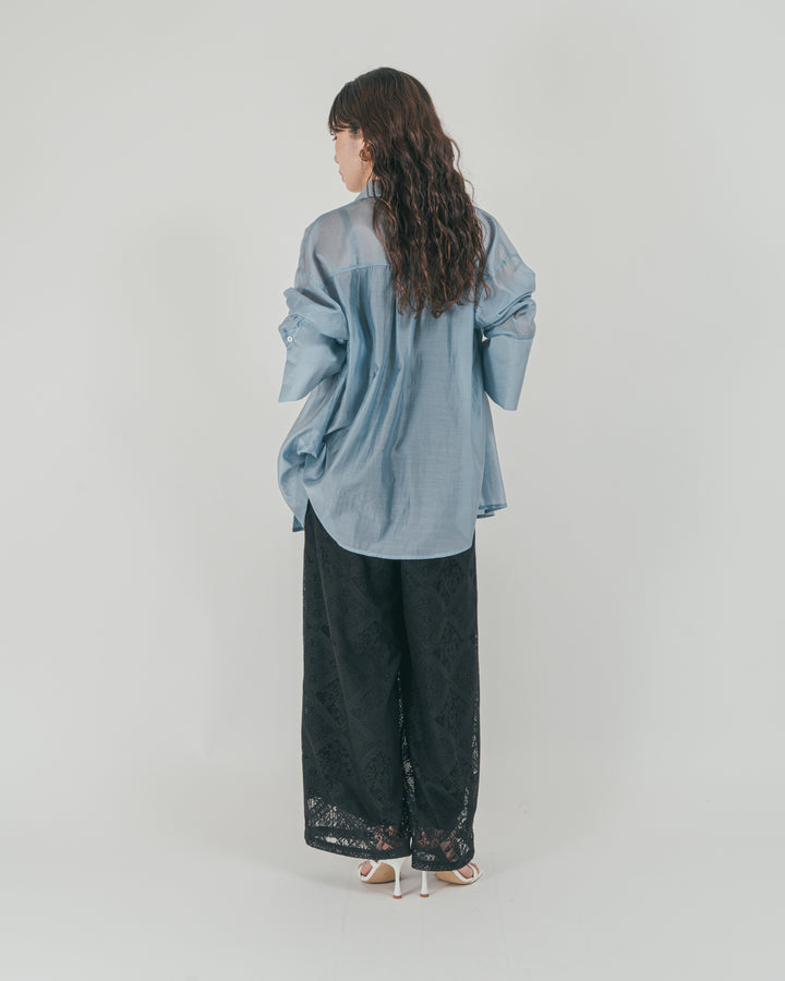［SET］Clear Sheer オーバーシャツ + Blockレース　ストレートパンツ（2SET）
