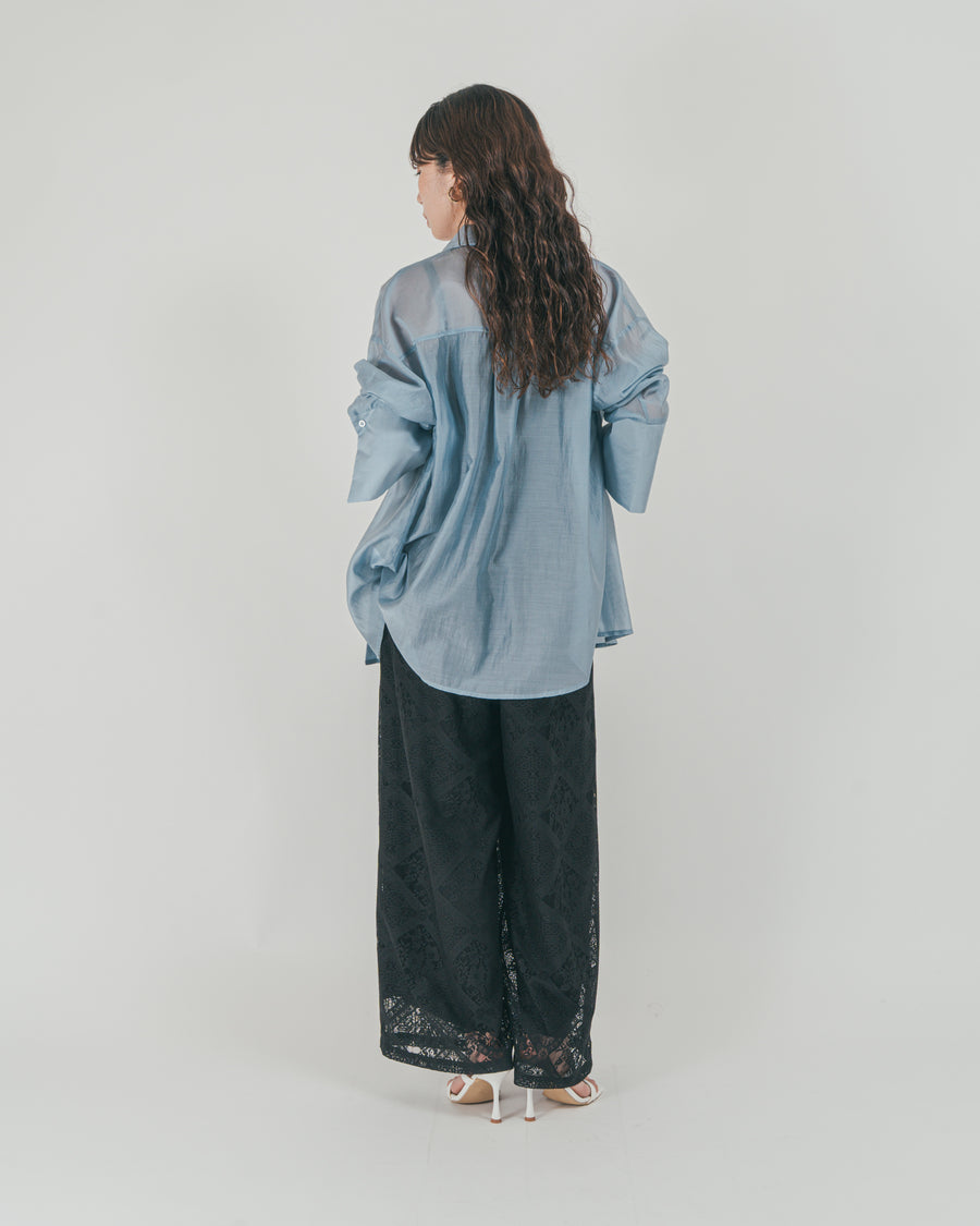 ［SET］Clear Sheer オーバーシャツ + Blockレース　ストレートパンツ（2SET）