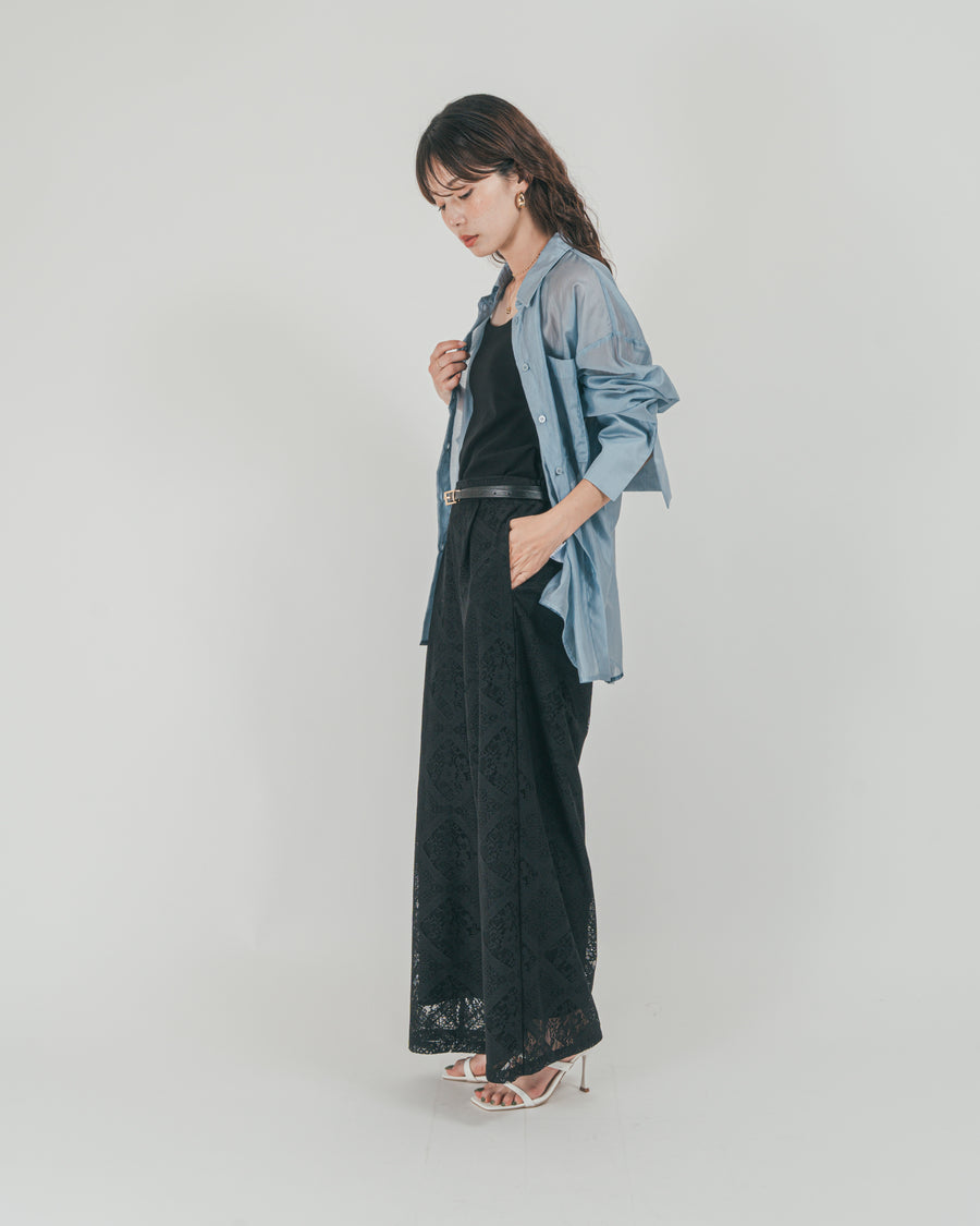 ［SET］Clear Sheer オーバーシャツ + Blockレース　ストレートパンツ（2SET）