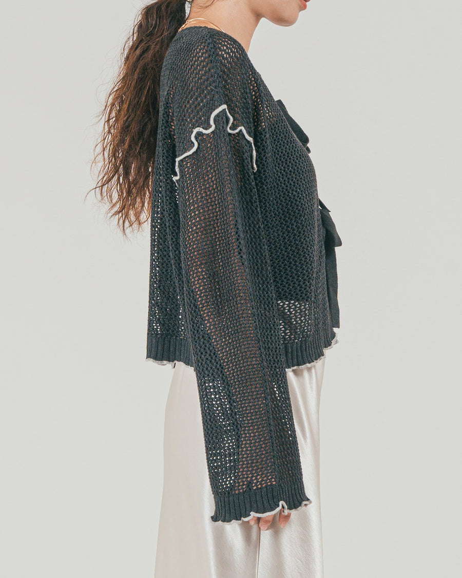 フロントリボン メッシュニットカーデ