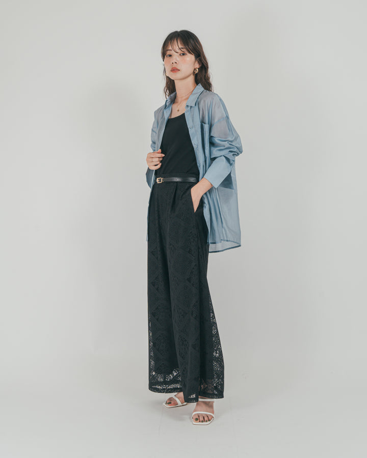 ［SET］Clear Sheer オーバーシャツ + Blockレース　ストレートパンツ（2SET）