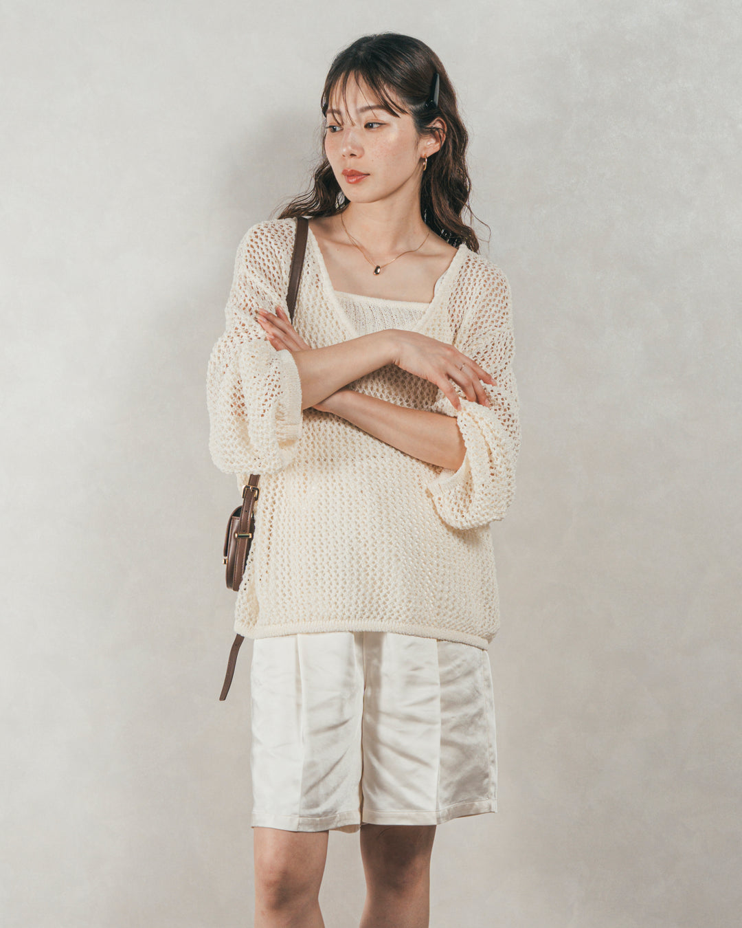 メッシュ編みビスチェset Vネックニット