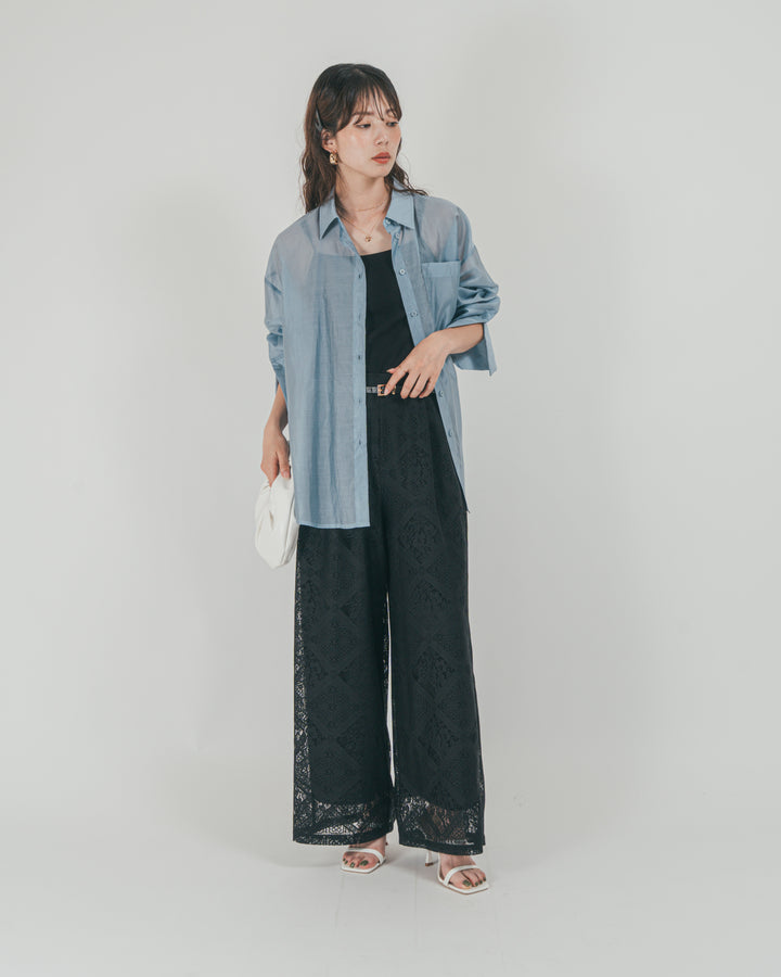 ［SET］Clear Sheer オーバーシャツ + Blockレース　ストレートパンツ（2SET）