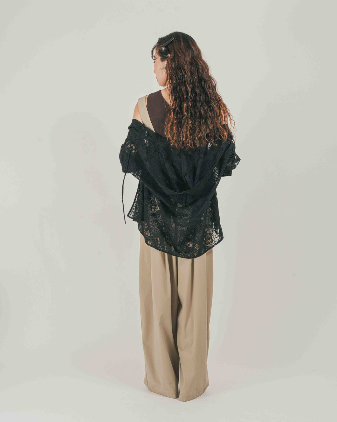 ［SET］【COOL TOUCH】フロントファスナーRelaxサロペ + Blockレース　フーディーブラウス（2SET）