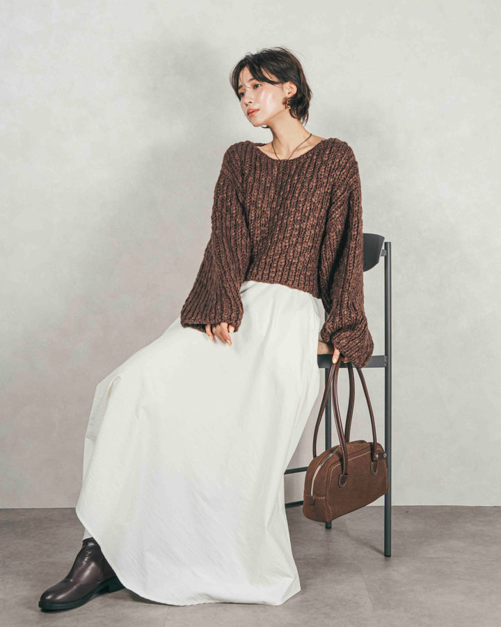 ボリュームチャンキースラブ クロップドニット (BROWN)