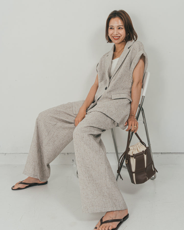 ［SET］Tweedノースリティアードタンクトップ + Tweedテイラードジレ + Tweedダブルタックパンツ（3SET）