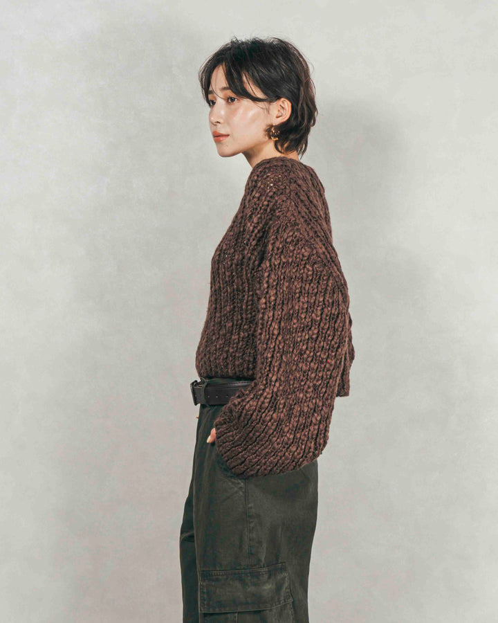 ［SET］ボリュームチャンキースラブ クロップドニット+ピグメントツイルカーゴパンツ（2SET）