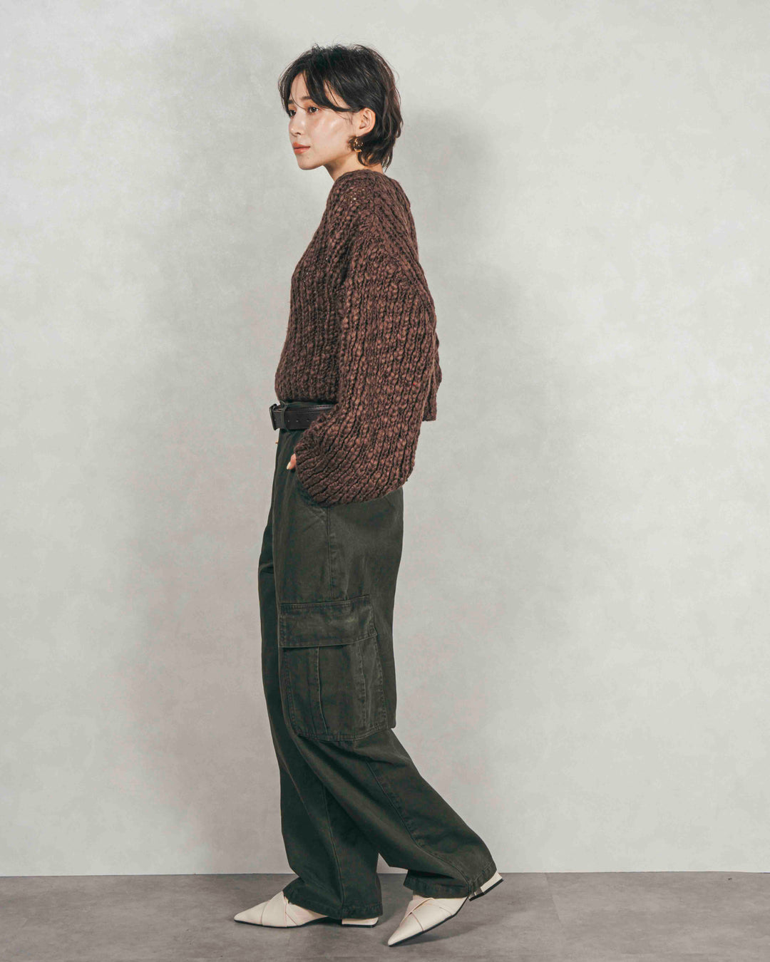 ［SET］ボリュームチャンキースラブ クロップドニット+ピグメントツイルカーゴパンツ（2SET）