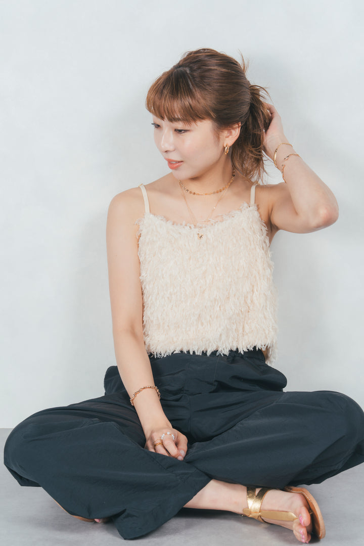 ［SET］カラーフリンジビスチェ+ナイロンバルーンキャミ+裾デザインラメシアートップス（3SET）