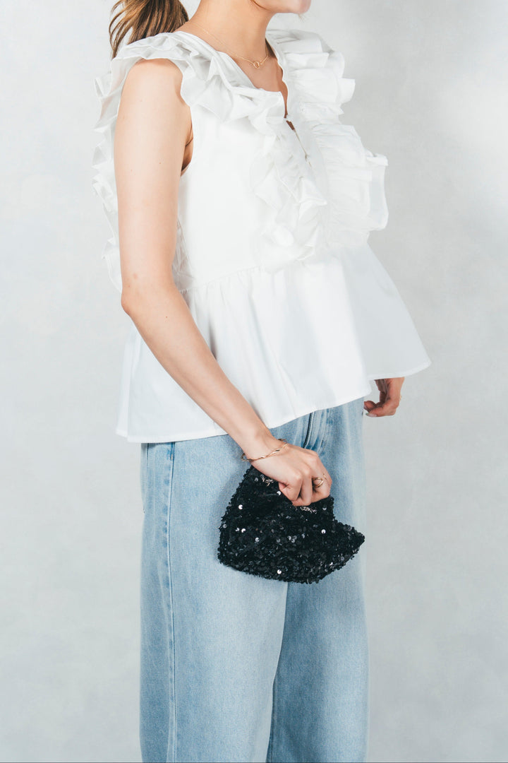 フリルVネックブラウス (WHITE)