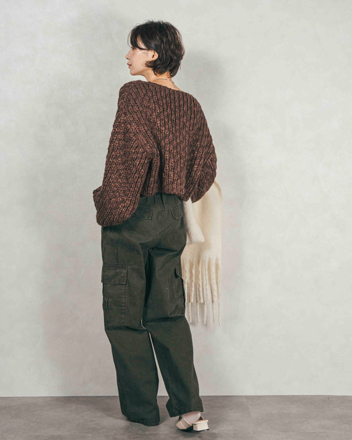 ［SET］ボリュームチャンキースラブ クロップドニット+ピグメントツイルカーゴパンツ（2SET）