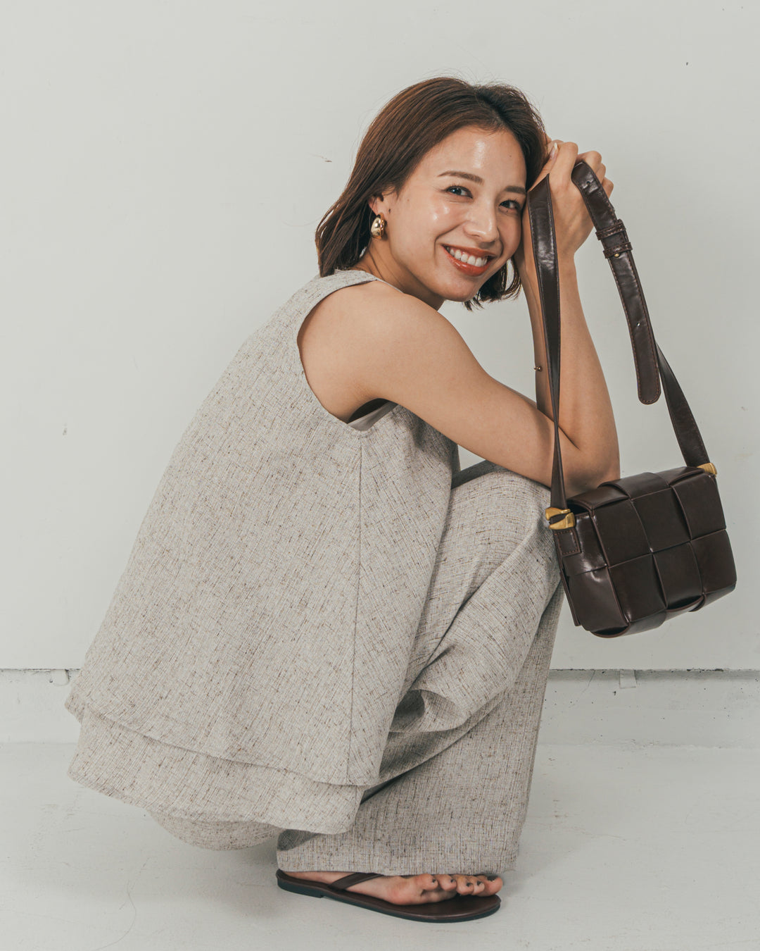 ［SET］Tweedノースリティアードタンクトップ + Tweedダブルタックパンツ（2SET）