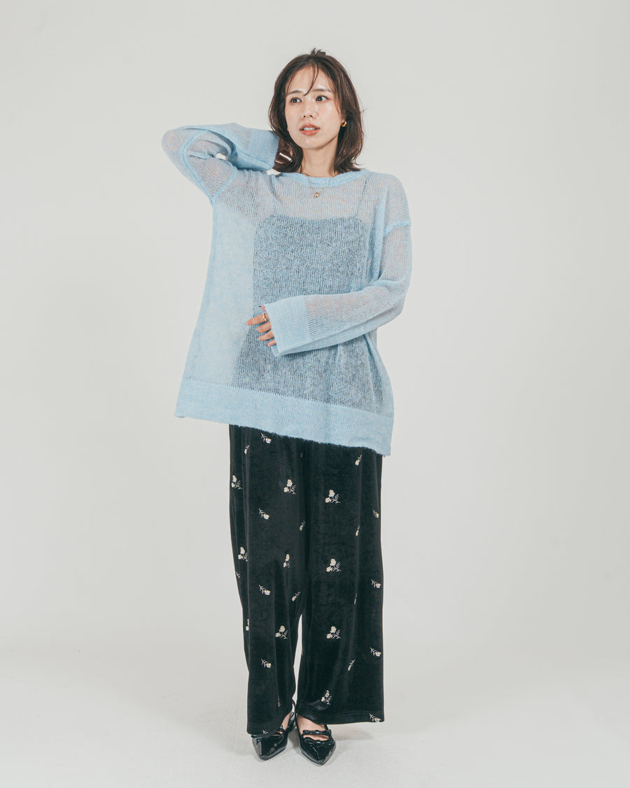 ［SET］モヘアTouchローゲージカラーニット + Flower刺繍 ベロアパンツ（2SET）