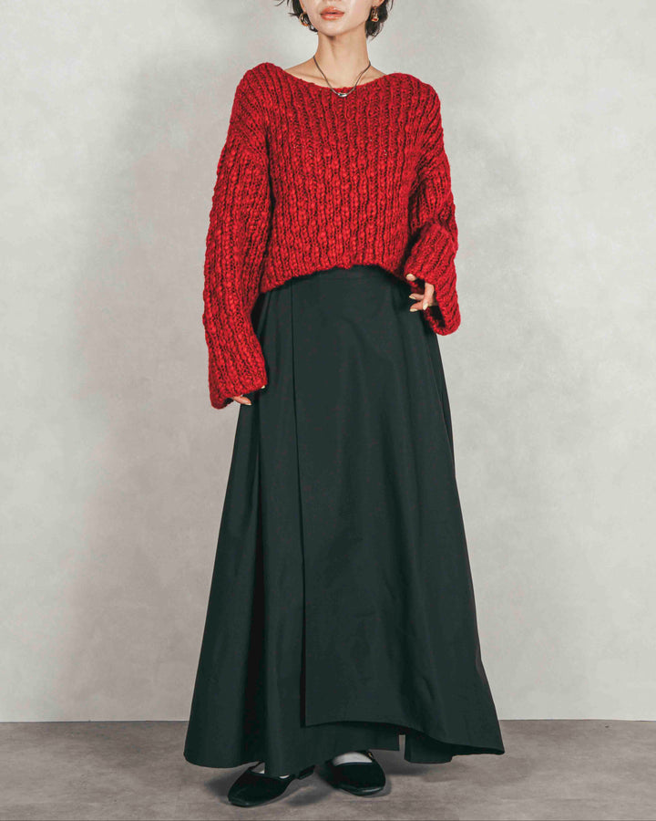 ［SET］ボリュームチャンキースラブ クロップドニット+アシメFlareタックスカート（2SET）