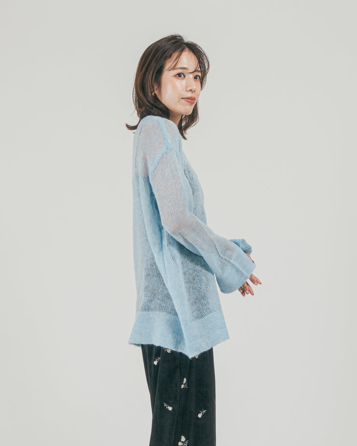 ［SET］モヘアTouchローゲージカラーニット + Flower刺繍 ベロアパンツ（2SET）