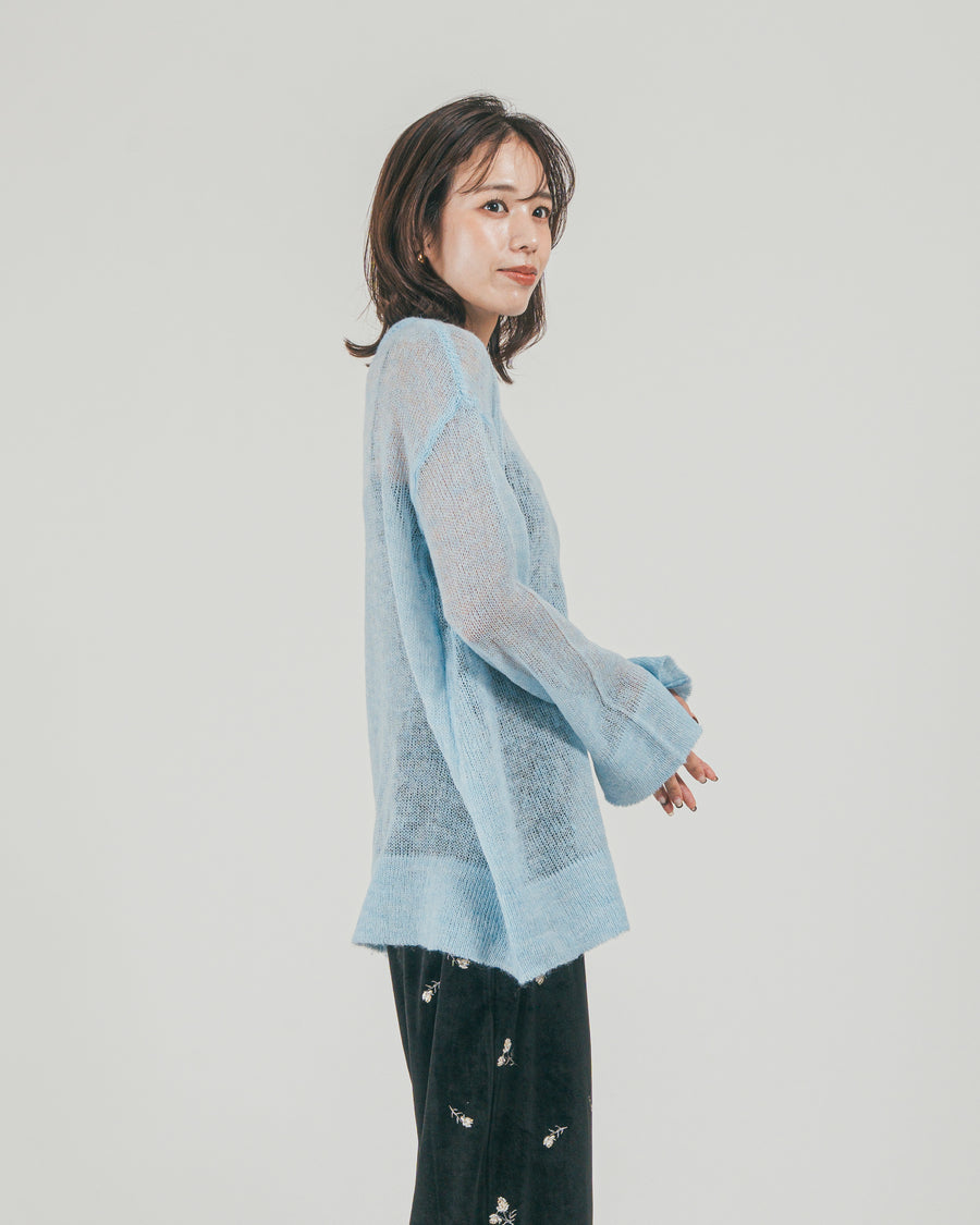 ［SET］モヘアTouchローゲージカラーニット + Flower刺繍 ベロアパンツ（2SET）
