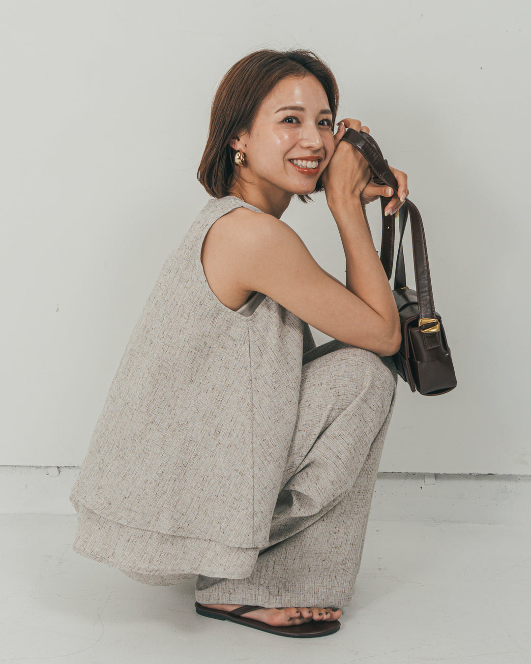 ［SET］Tweedノースリティアードタンクトップ + Tweedダブルタックパンツ（2SET）
