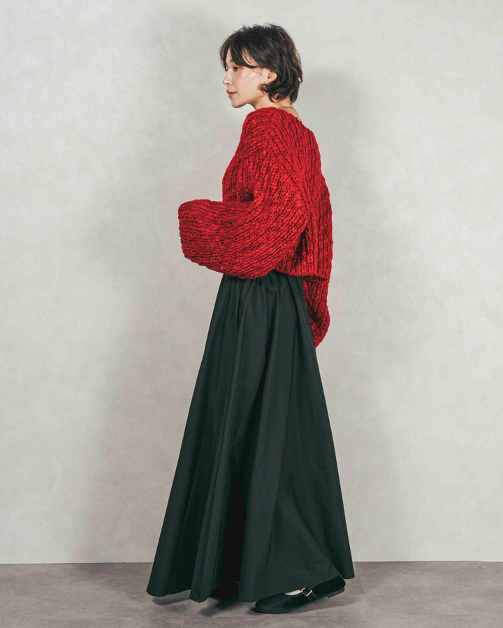 ［SET］ボリュームチャンキースラブ クロップドニット+アシメFlareタックスカート（2SET）