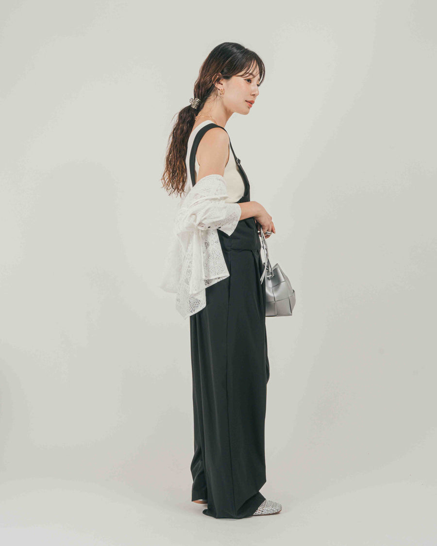 ［SET］【COOL TOUCH】フロントファスナーRelaxサロペ + Blockレース　フーディーブラウス（2SET）