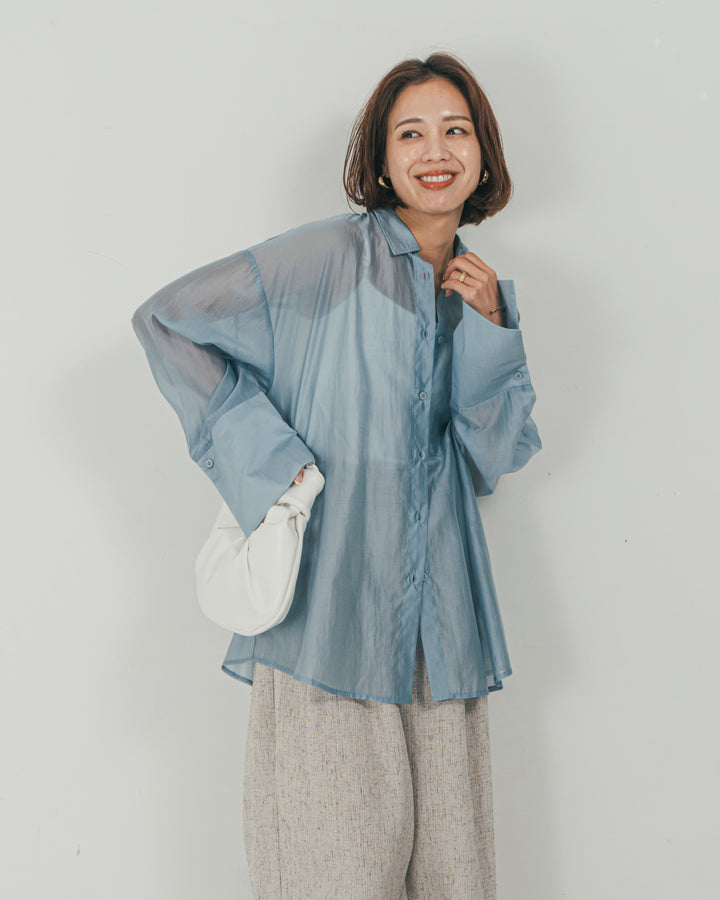 ［SET］Clear Sheer オーバーシャツ + Tweedダブルタックパンツ（2SET）