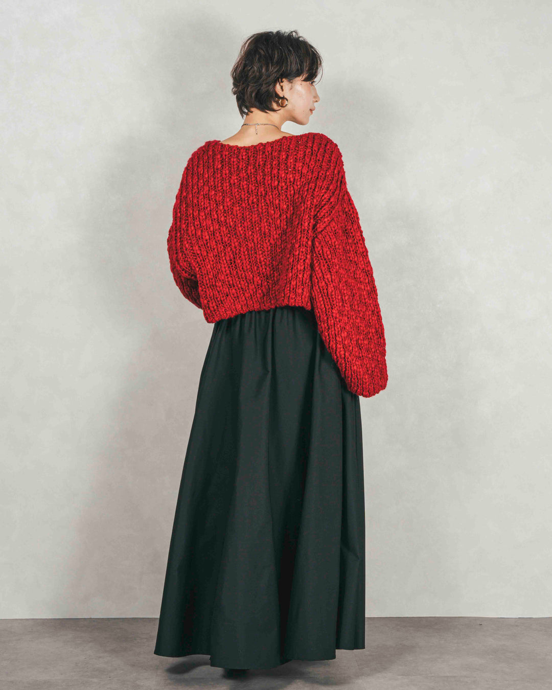 ［SET］ボリュームチャンキースラブ クロップドニット+アシメFlareタックスカート（2SET）