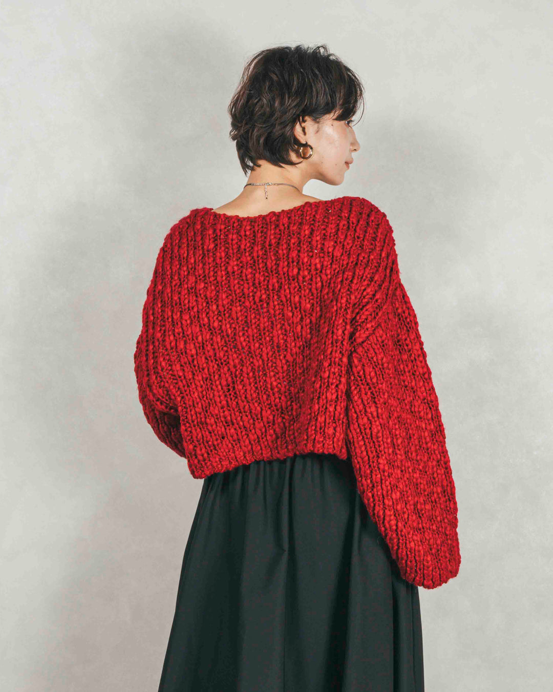 ［SET］ボリュームチャンキースラブ クロップドニット+アシメFlareタックスカート（2SET）