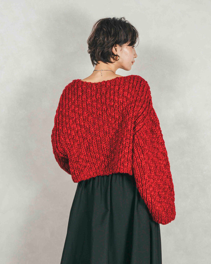 ［SET］ボリュームチャンキースラブ クロップドニット+アシメFlareタックスカート（2SET）