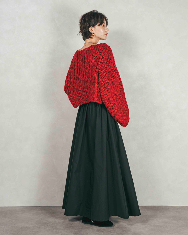 ［SET］ボリュームチャンキースラブ クロップドニット+アシメFlareタックスカート（2SET）