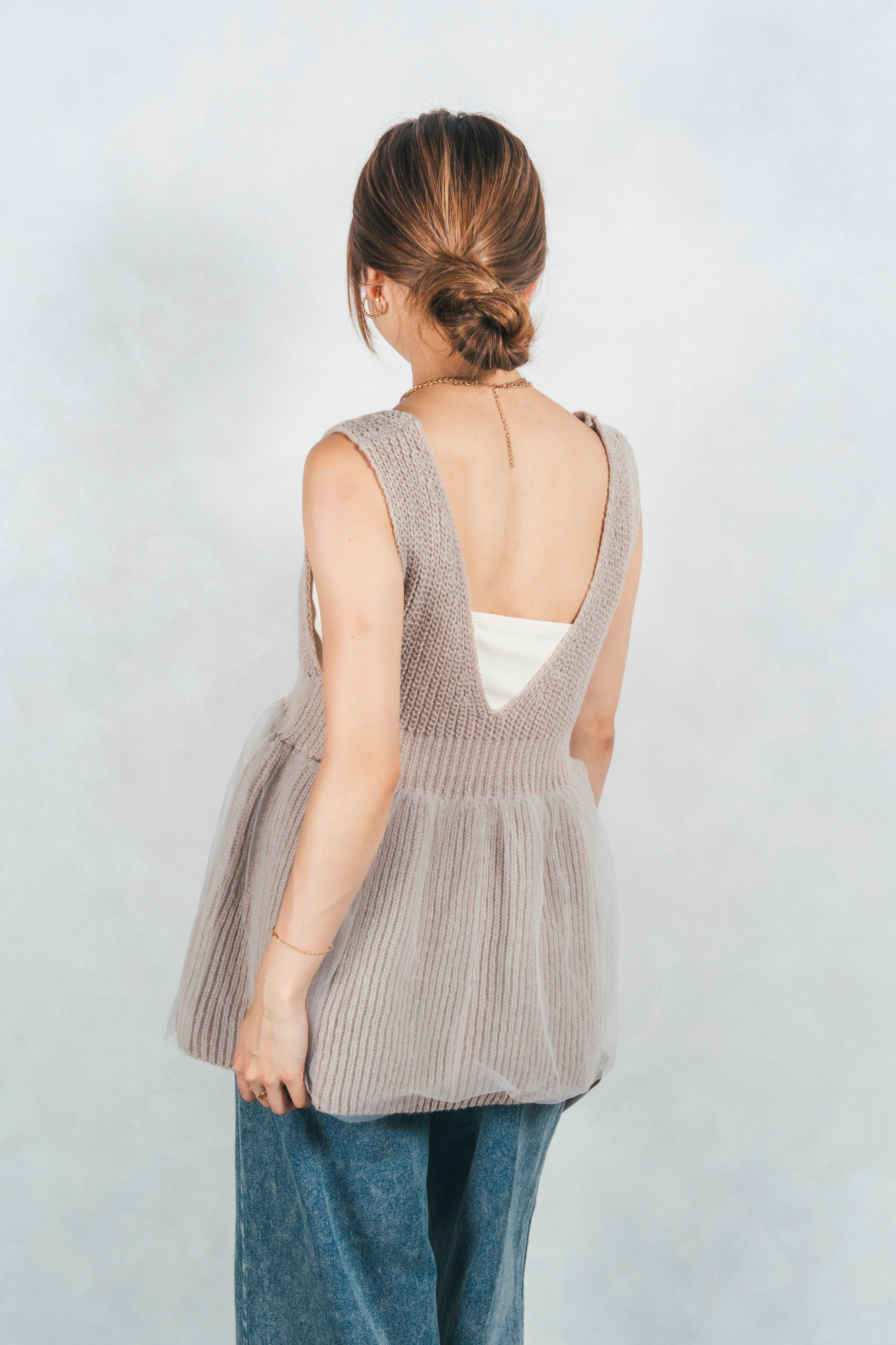 SET］シーサイドチュールペプラムニットベスト+［SIDE ウエスト