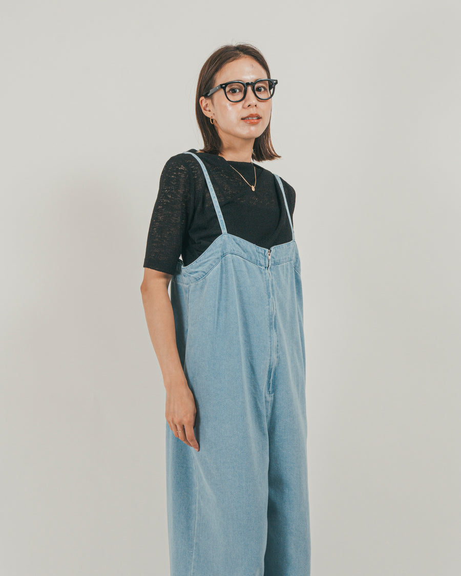 ［SET］接触冷感 10ozデニムオールインワン + カットレース ドレープTee（2SET）