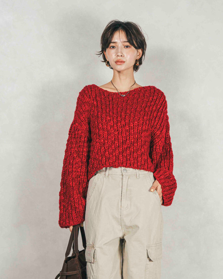 ［SET］ボリュームチャンキースラブ クロップドニット+ピグメントツイルカーゴパンツ（2SET）