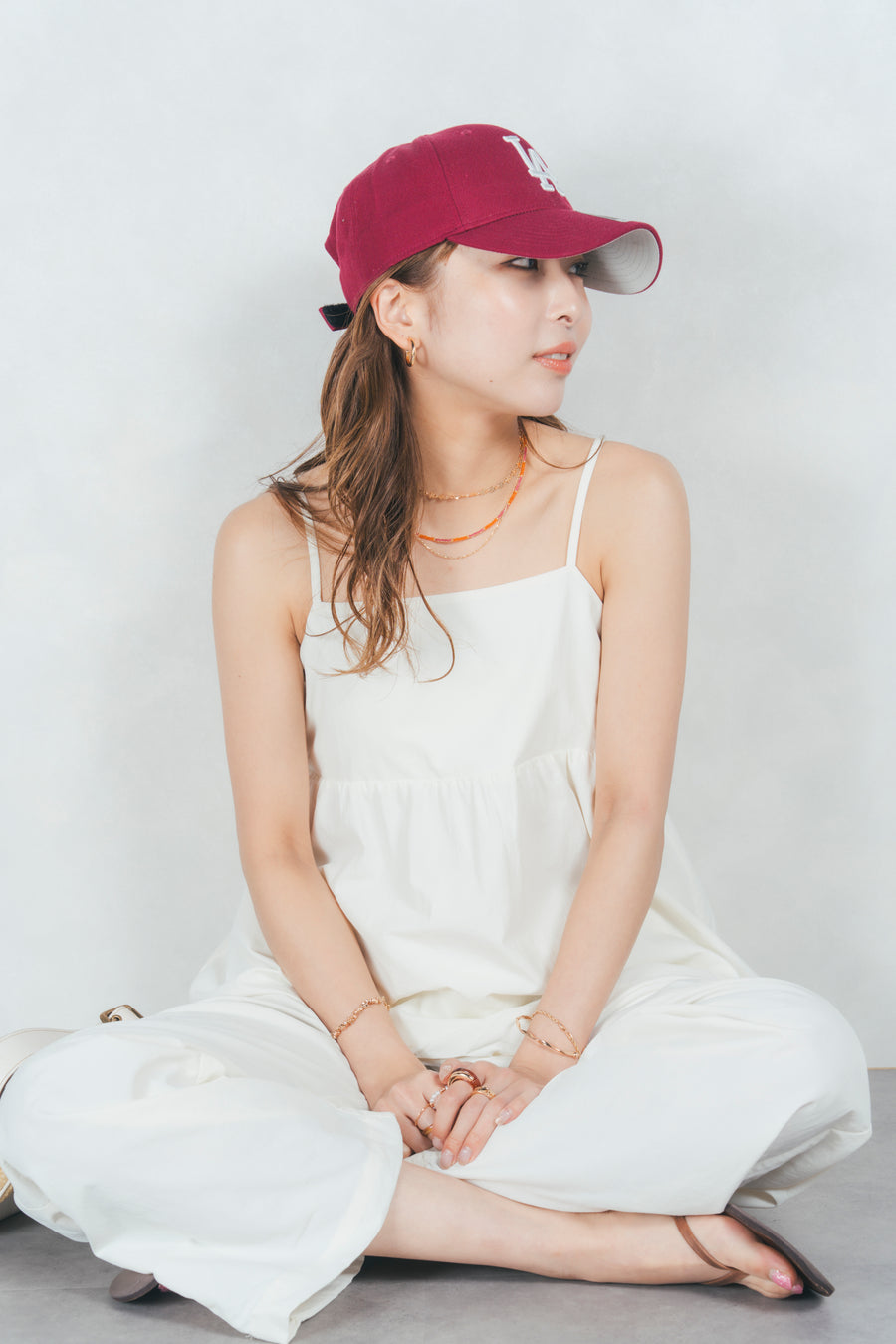 ［SET］カラーフリンジビスチェ+ナイロンバルーンキャミ+裾デザインラメシアートップス（3SET）