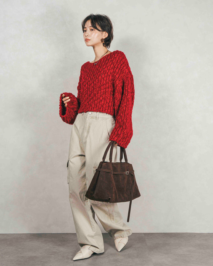 ［SET］ボリュームチャンキースラブ クロップドニット+ピグメントツイルカーゴパンツ（2SET）