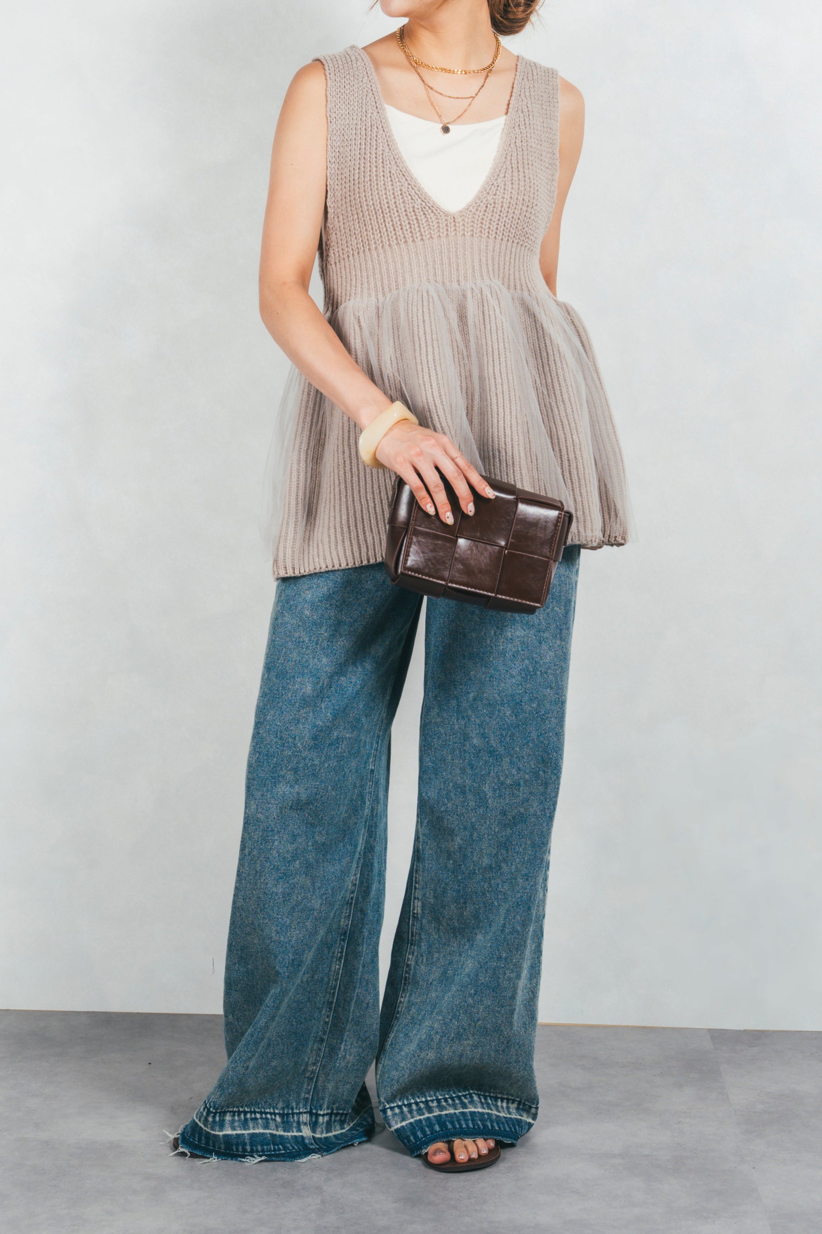 SET］シーサイドチュールペプラムニットベスト+［SIDE ウエスト