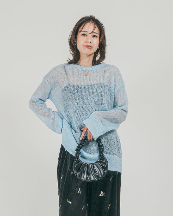 ［SET］モヘアTouchローゲージカラーニット + Flower刺繍 ベロアパンツ（2SET）