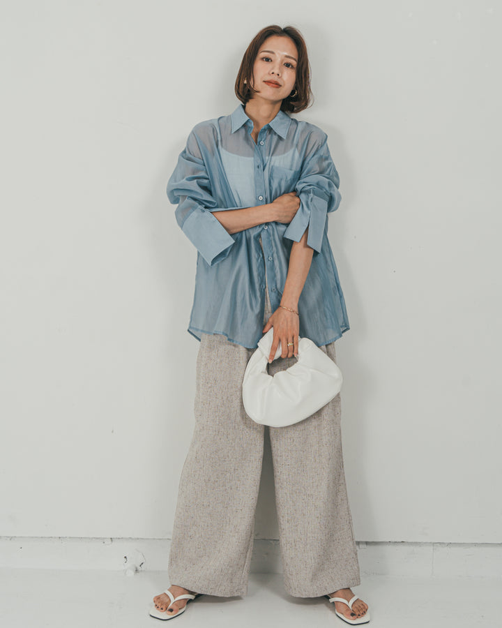 ［SET］Clear Sheer オーバーシャツ + Tweedダブルタックパンツ（2SET）