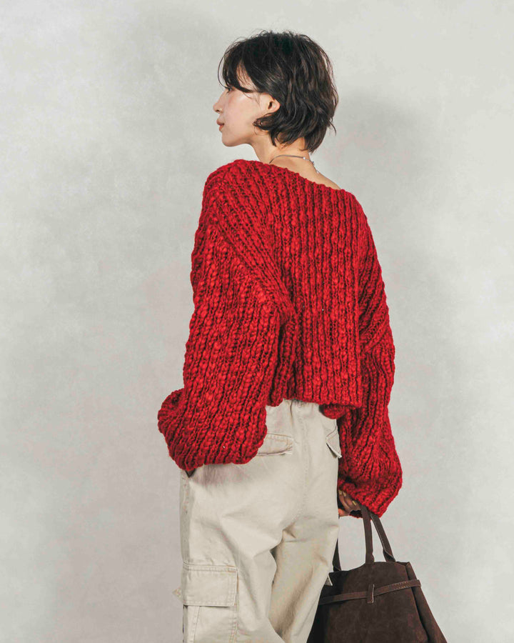 ［SET］ボリュームチャンキースラブ クロップドニット+ピグメントツイルカーゴパンツ（2SET）