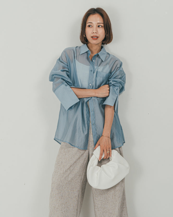［SET］Clear Sheer オーバーシャツ + Tweedダブルタックパンツ（2SET）