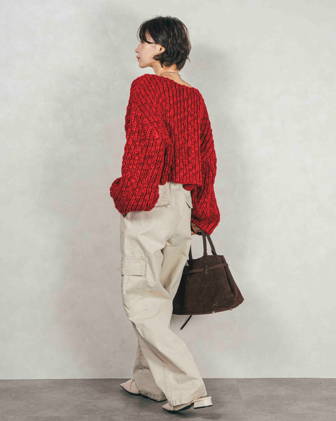 ［SET］ボリュームチャンキースラブ クロップドニット+ピグメントツイルカーゴパンツ（2SET）