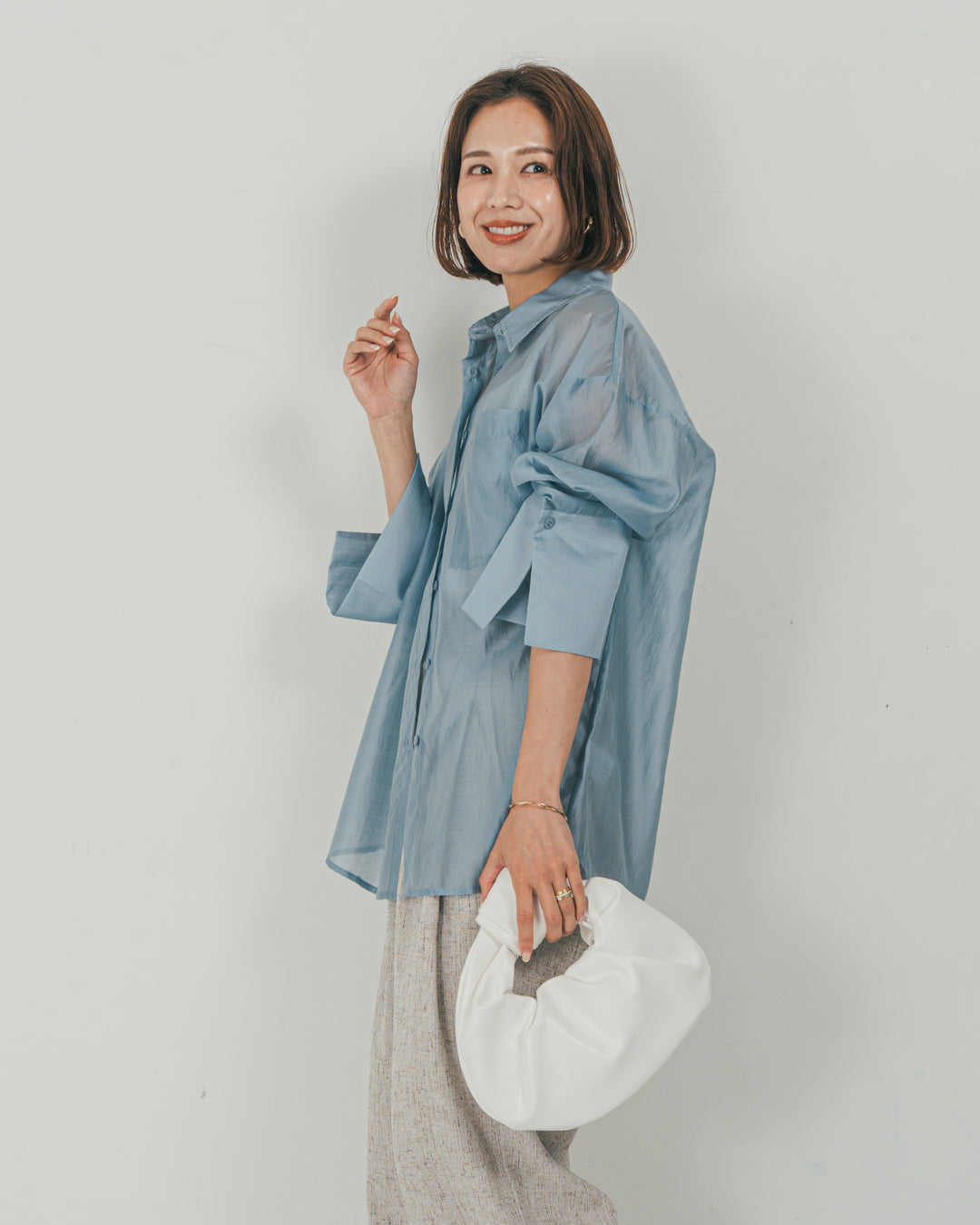 ［SET］Clear Sheer オーバーシャツ + Tweedダブルタックパンツ（2SET）