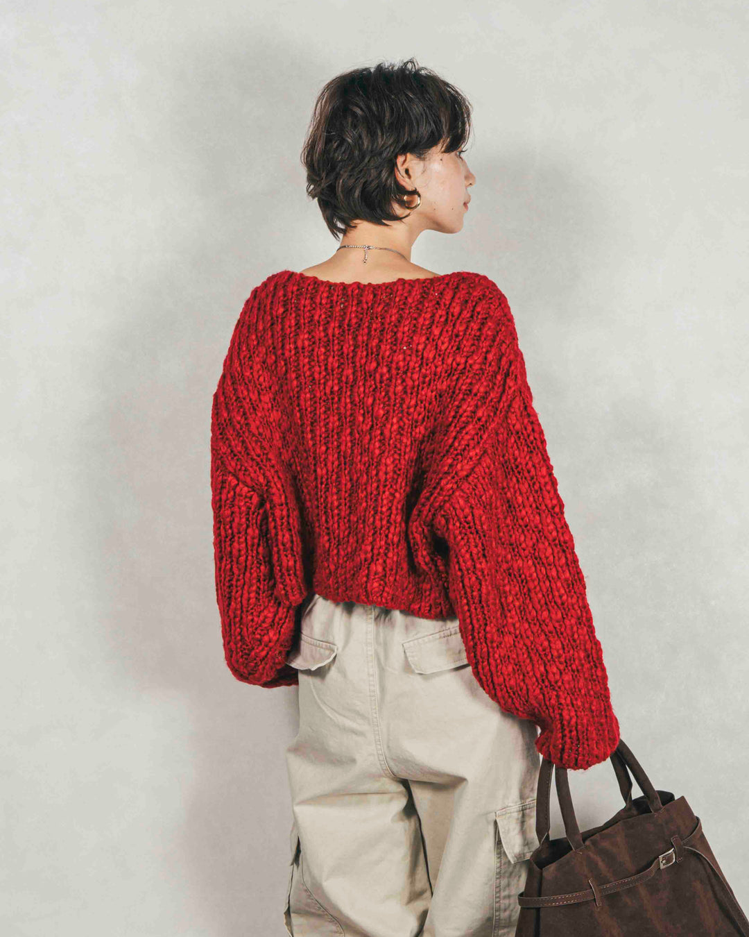 ［SET］ボリュームチャンキースラブ クロップドニット+ピグメントツイルカーゴパンツ（2SET）