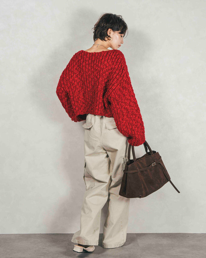 ［SET］ボリュームチャンキースラブ クロップドニット+ピグメントツイルカーゴパンツ（2SET）